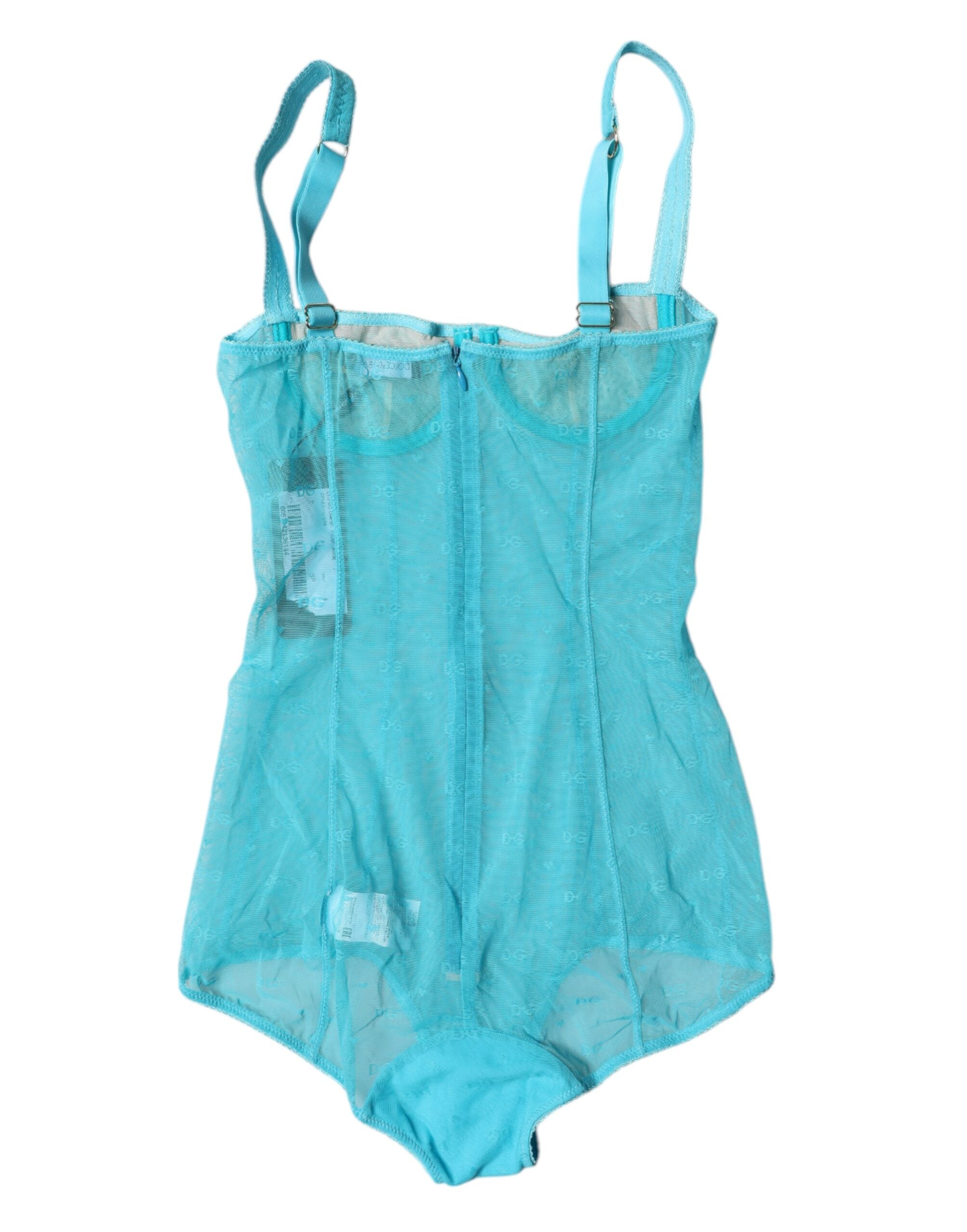 Dolce & Gabbana Blue Tulle Balconette Bra Bodysuit Underwear
